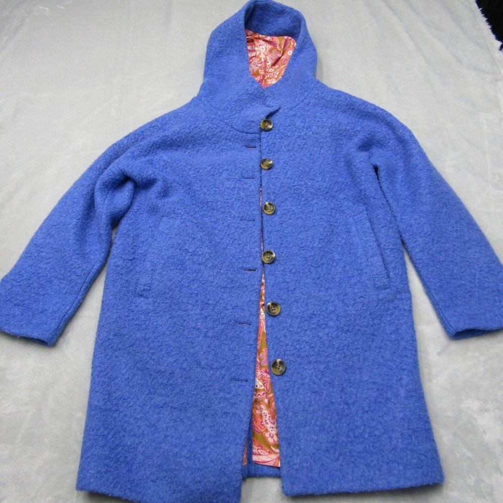 Sundance Hooded Wool Blend Peacoat Purpley Blue Paisley Liner Medium Petit